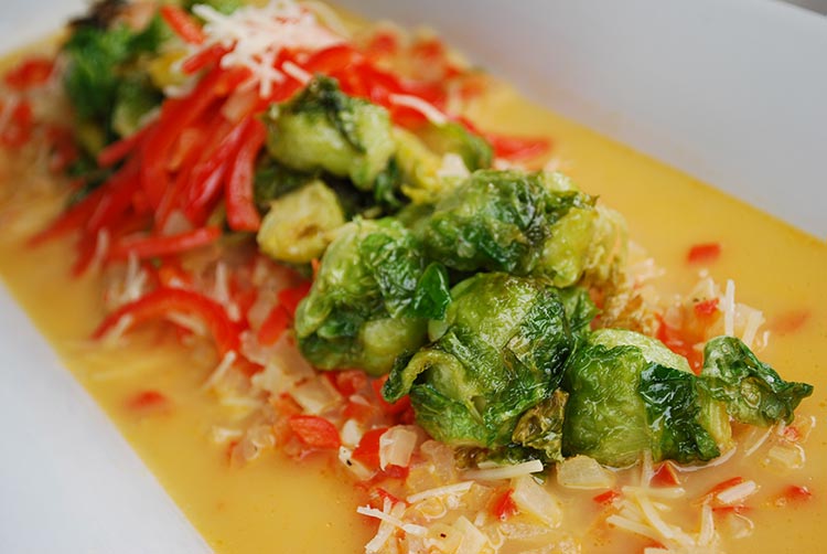 Pinot Gris Parmesan Sauce with Crispy Brussels Sprouts