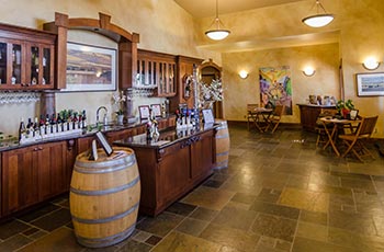 Stylish interior of the tasting room at College Cellars, open to the public every Friday and Saturday