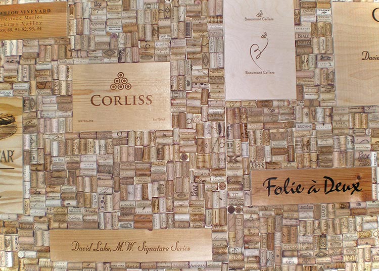 Cork wall montage created by Tasting Room Magazine readers Alison and Jim Cook of Redmond, Wash.