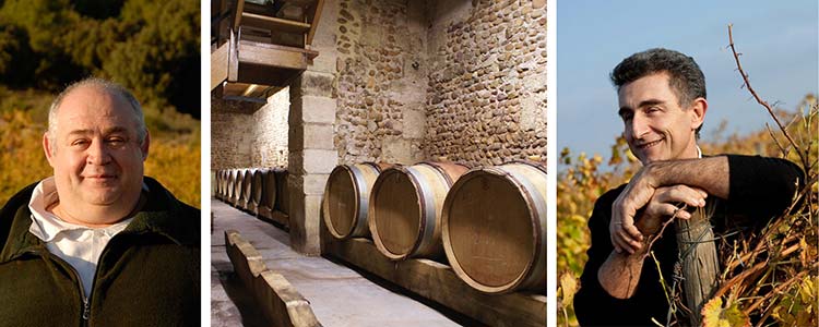 Tenet Wines is a new project between Chateau Ste. Michelle and acclaimed Rhône winemakers Philippe Cambie (left) and Michel Gassier (right). The wines are aged in French barrels (center).